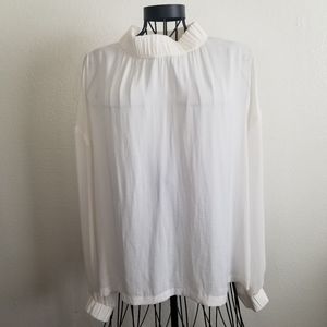 Prologue Ballon Sleeve Mock Neck Sheer Shirt White size Large